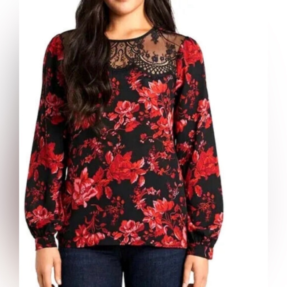 👉Vince Camuto Women’ Summer Lace Insert Long Floral Lightweight Lace Yoke Blouse